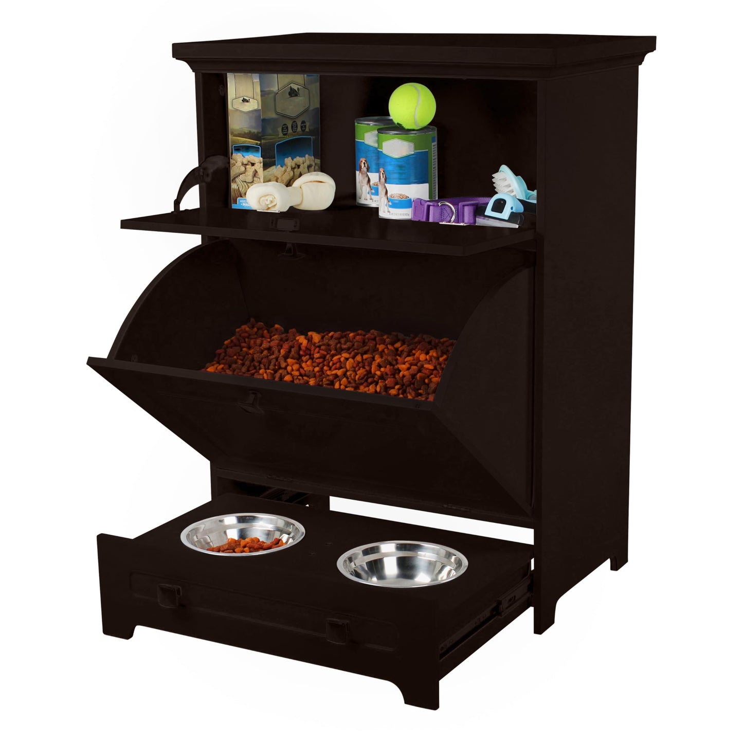 MiMu Raised Dog Bowl Stand with Dog Food Storage Cabinet - Brown Dog Feeder Station with Storage - Cat Feeding Station Furniture - Pet Feeder Station Storage Cabinet - Dog Food Bowl Stand
