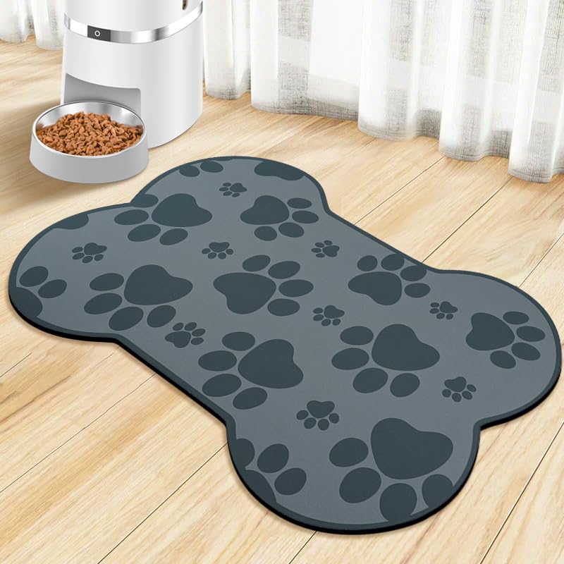 Dog Food Mats for Floors Waterproof Dog Water Bowl Mat Pet Feeding Absorbent Mat Dog Placemats for Food and Water Grey 19 * 12 inch