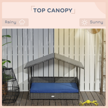 Outdoor Wicker Dog House with Canopy – Blue
