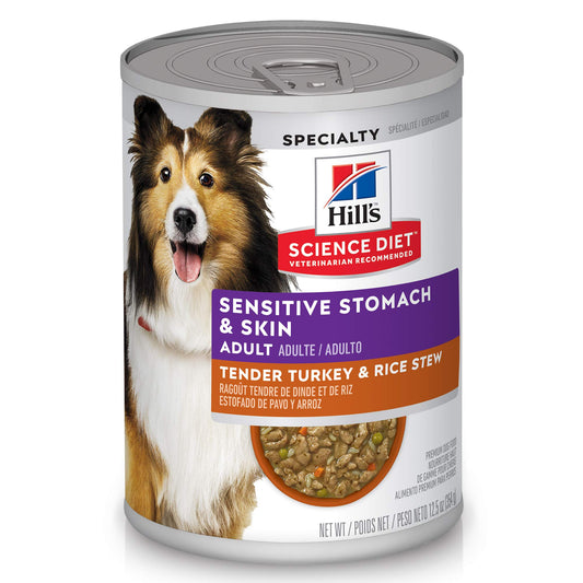Hills Science Diet Adult Sensitive Stomach & Skin Canned Dog Food Tender Turkey & Rice Stew 354g (12 Pack) wet dog food