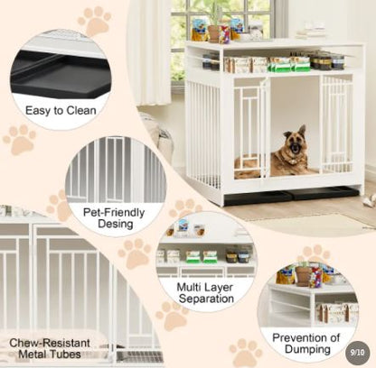 Wooden Dog Kennel Furniture with Divider and Storage Drawers