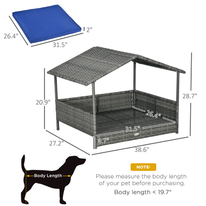 Outdoor Wicker Dog House with Canopy – Blue
