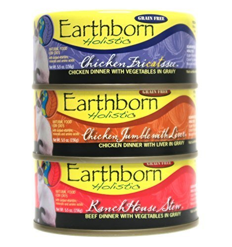 Earthborn Holistic Wet Cat Food Variety Pack - 3 Flavors (Chicken Jumble with Liver RanchHouse Stew and Chicken Fricatssee) - 5.5 Ounces Each (12 Total Cans) by Earthborn Holistic