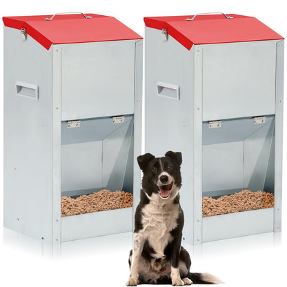 Willinglong 2 Pcs Large Automatic Dog Feeders with Handle 25 Lbs Acrylic Panel Galvanized Gravity Feeder for Dogs 11.5 l x 9.8 W x 23 H Breed Dog Food Dispenser Container Outdoor Hanging Feeder