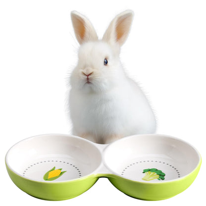 Navaris Twin Feeding Dog or Cat Bowls - Durable Double Ceramic Kitten or Puppy Bowl Set - Ideal for Food & Water for Small Pets - Space-Saving Design & Easy to Clean - Green