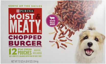 Purina Moist & Meaty Dog Food Chopped Burger 12 Pouches 6 oz each