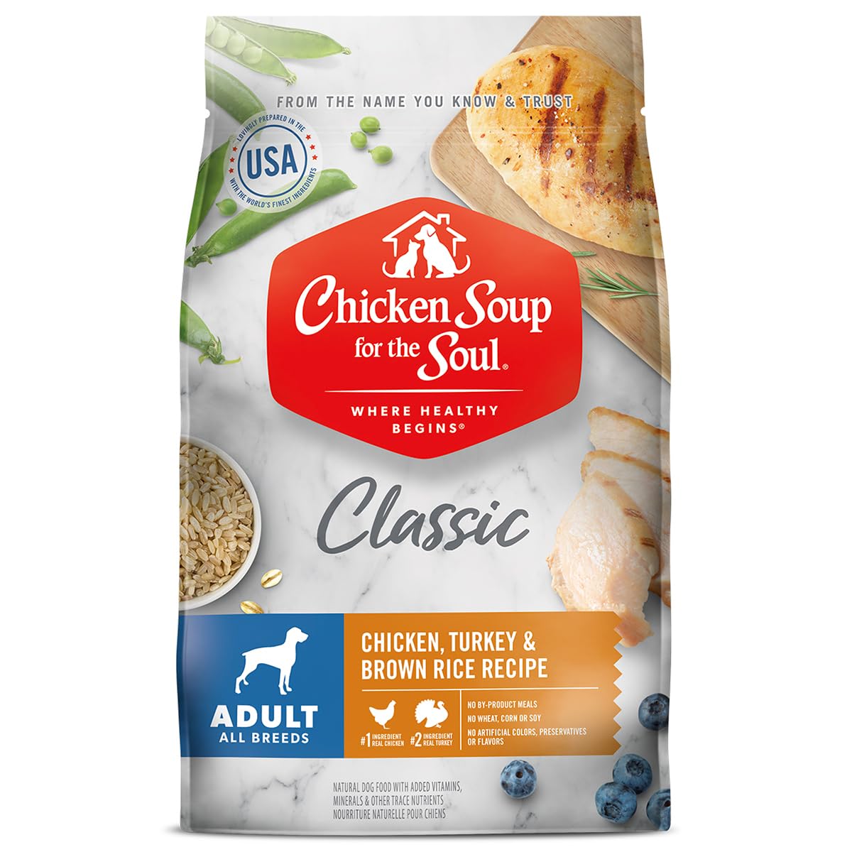 Chicken Soup For The Soul Pet Food Classic Dry Adult Dog Food Chicken Turkey & Brown Rice Recipe 28 Pound Bag | Soy Free Corn Free Wheat Free Dry Dog Food Made with Real Ingredients