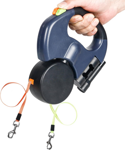 Dual Pet Leash Retractable Reflective Lead 360 Swivel Double Dog Walking Leash