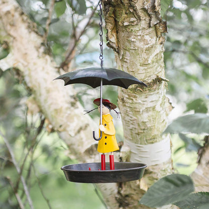Metal Hanging Bird Feeder with Umbrella Design for Outdoors