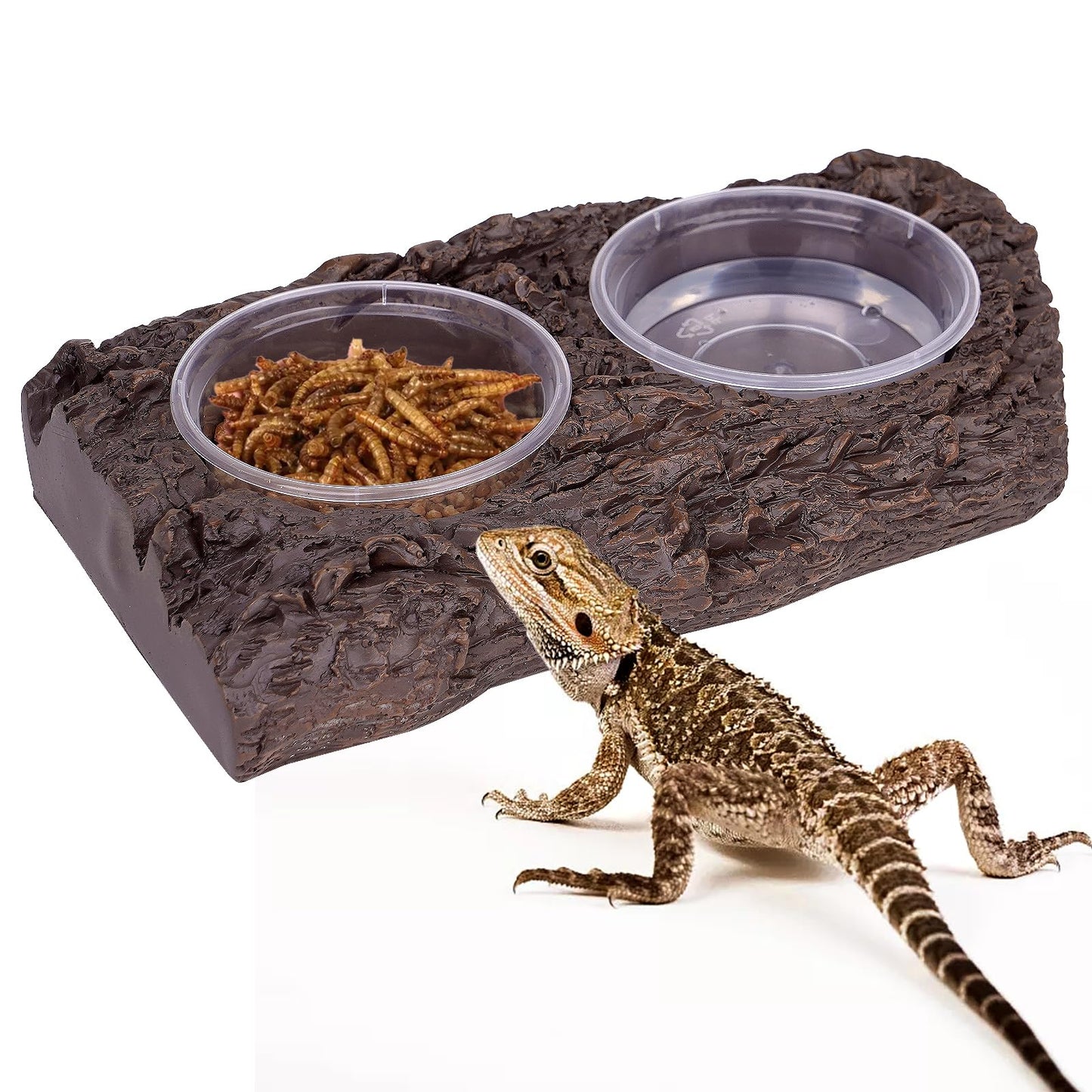 Crested Gecko Feeding Ledge Reptile Feeder Food Dish Double Bowl with 6PCS Feeding Cups Food Water Feeder Crested Gecko Tank Accessories for Lizard Chameleon Pets Leopard Bearded Dragon
