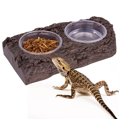 Crested Gecko Feeding Ledge Reptile Feeder Food Dish Double Bowl with 6PCS Feeding Cups Food Water Feeder Crested Gecko Tank Accessories for Lizard Chameleon Pets Leopard Bearded Dragon