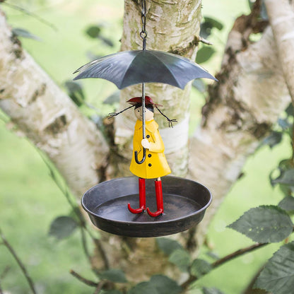 Metal Hanging Bird Feeder with Umbrella Design for Outdoors