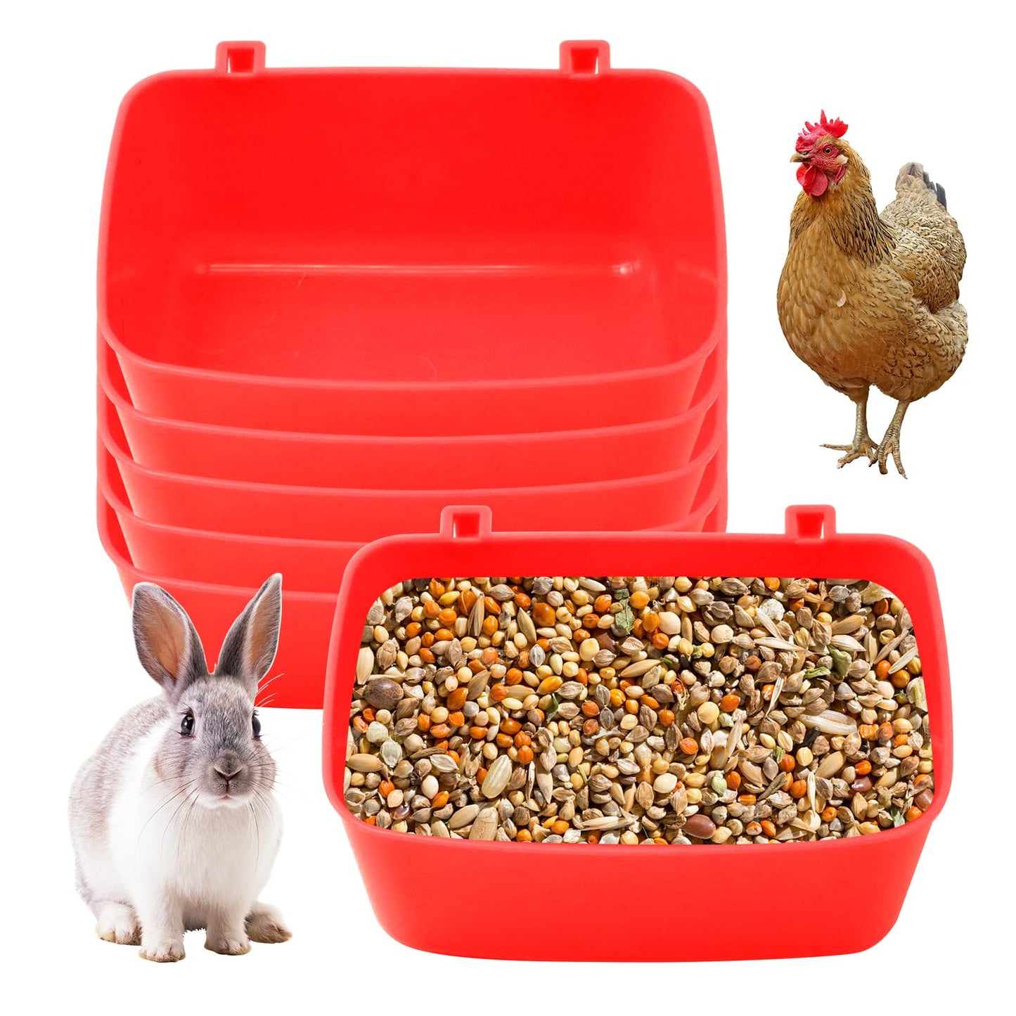 ZUDKSUY 6 Pcs Pack Feeder Drinker Food Container 5.62 * 3.54 * 2.36" Rabbit Feeder Hanging Feeding Tray Chicken Coop Bowl Traveling Box Drinker Food Dispenser for Cats and Dogs