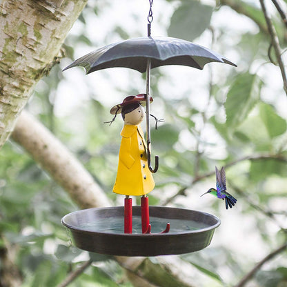 Metal Hanging Bird Feeder with Umbrella Design for Outdoors