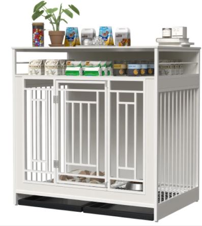 Wooden Dog Kennel Furniture with Divider and Storage Drawers
