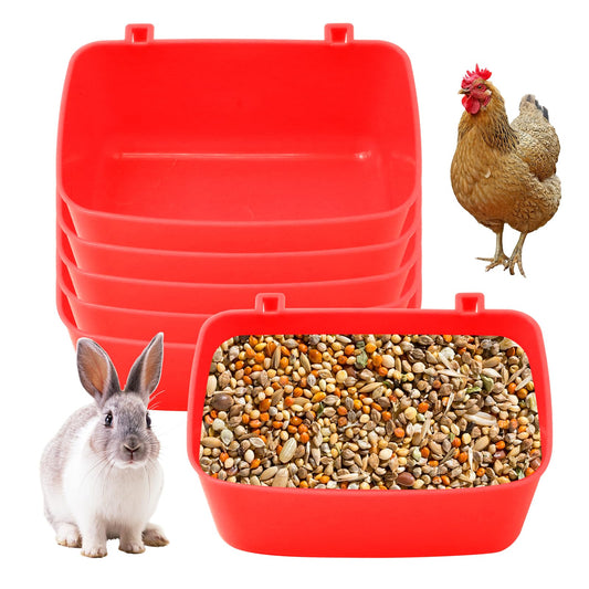 ZUDKSUY 6 Pcs Pack Feeder Drinker Food Container 5.62 * 3.54 * 2.36" Rabbit Feeder Hanging Feeding Tray Chicken Coop Bowl Traveling Box Drinker Food Dispenser for Cats and Dogs