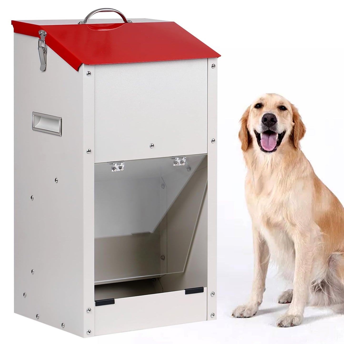 KHEARPSL Galvanized Automatic Dog Feeder Large Breed Dog Food Dispenser for Large Dogs 25lbs Outdoor Pets Feeder Gravity Food Feeder